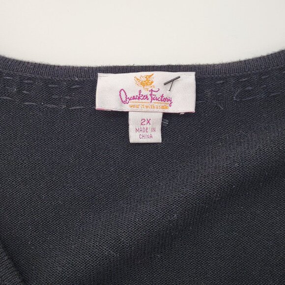 Quacker Factory Beaded Sweater Womens 2X Black Plus Rhinestone Stretch Top MM03X - Picture 5 of 8